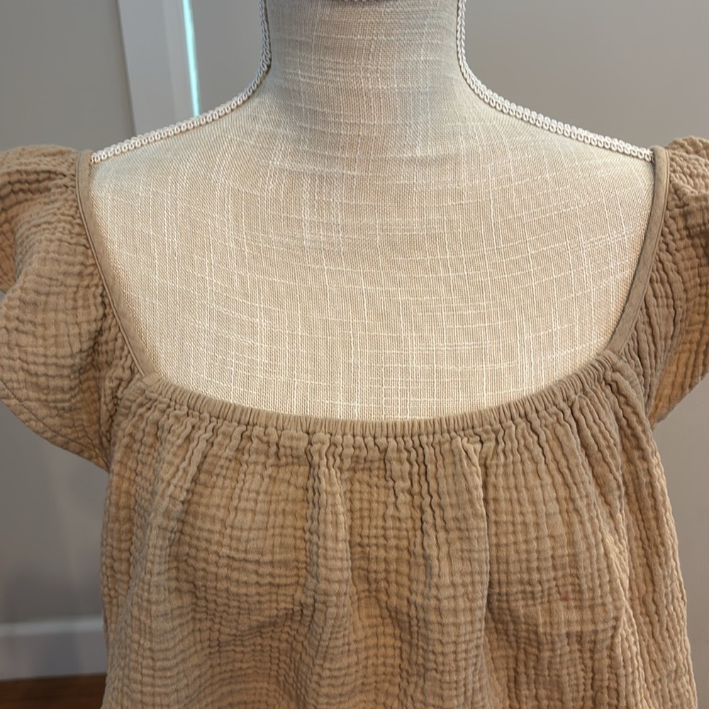 Ann Taylor Double Gauze Ruffle Sleeve Square Neck Top in Sand/Beige — Size XL - Picture 3 of 4